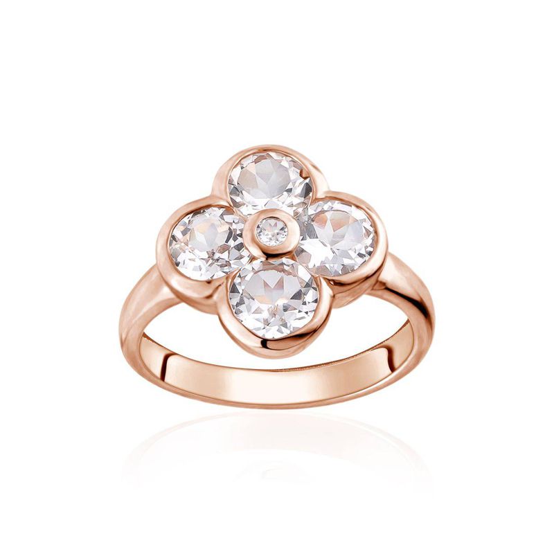 Rose Gold plated sterling silver White Topaz Flower - CE-R05 - Click Image to Close